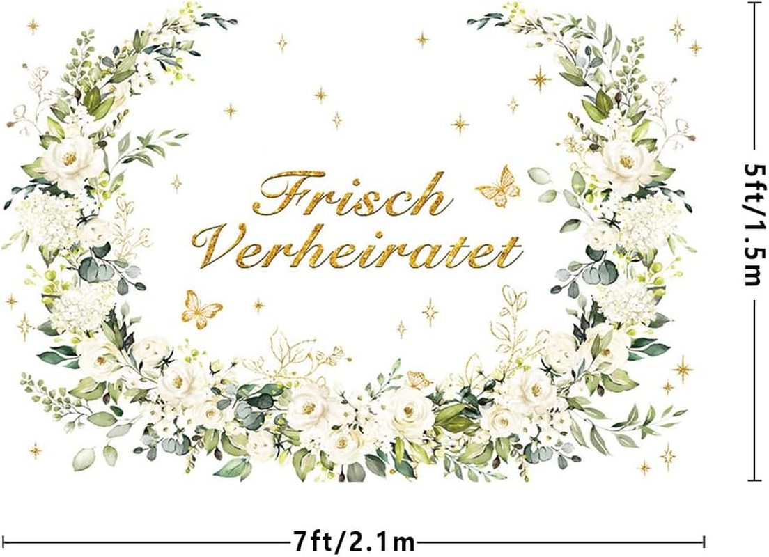 MEHOFOND 2.1 X 1.5 M Newly Married Background White Flowers and Plants Romantic Wedding Decoration Photography Background Banner Indoor Garden Wedding Decoration Couple Photography Props image number 5