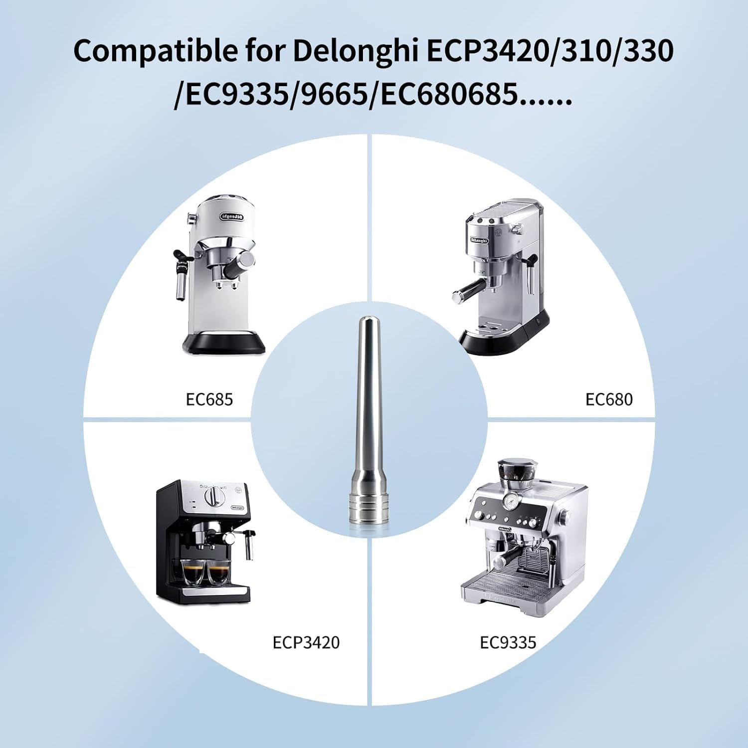 Steam Wand for Delonghi EC680/EC685/EC310/330/EC9335 Coffee Machine, Stainless Steel Espresso Milk Frother Steam Nozzle Tip Replacement