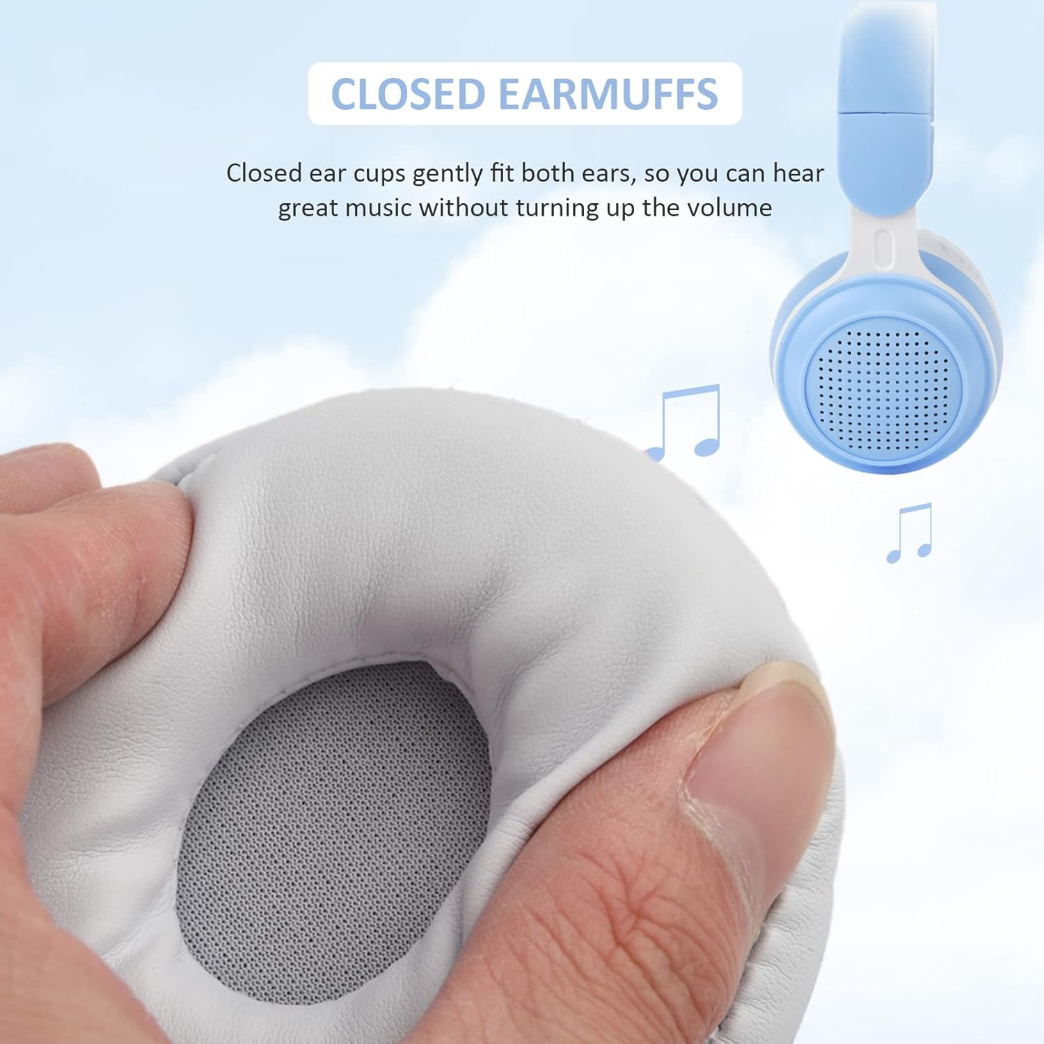 Yunseity Children'S Headphones, Bluetooth 5.0 Headphones with Rabbit Ear, Over-Ear LED Light, Foldable Wireless Headset, Support TF/AUX, Gifts for Children, Toddlers, Teenagers (Blue) image number 6