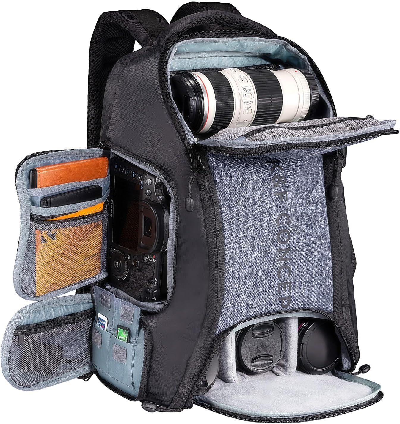 K&F Concept Kamerarucksack Wasserdicht Fotorucksack F&uuml;r Canon Nikon Sony Spiegelreflexkameras, Drohne, Objektiv, Laptop, Stativ Und Zubeh&ouml;r image number 3