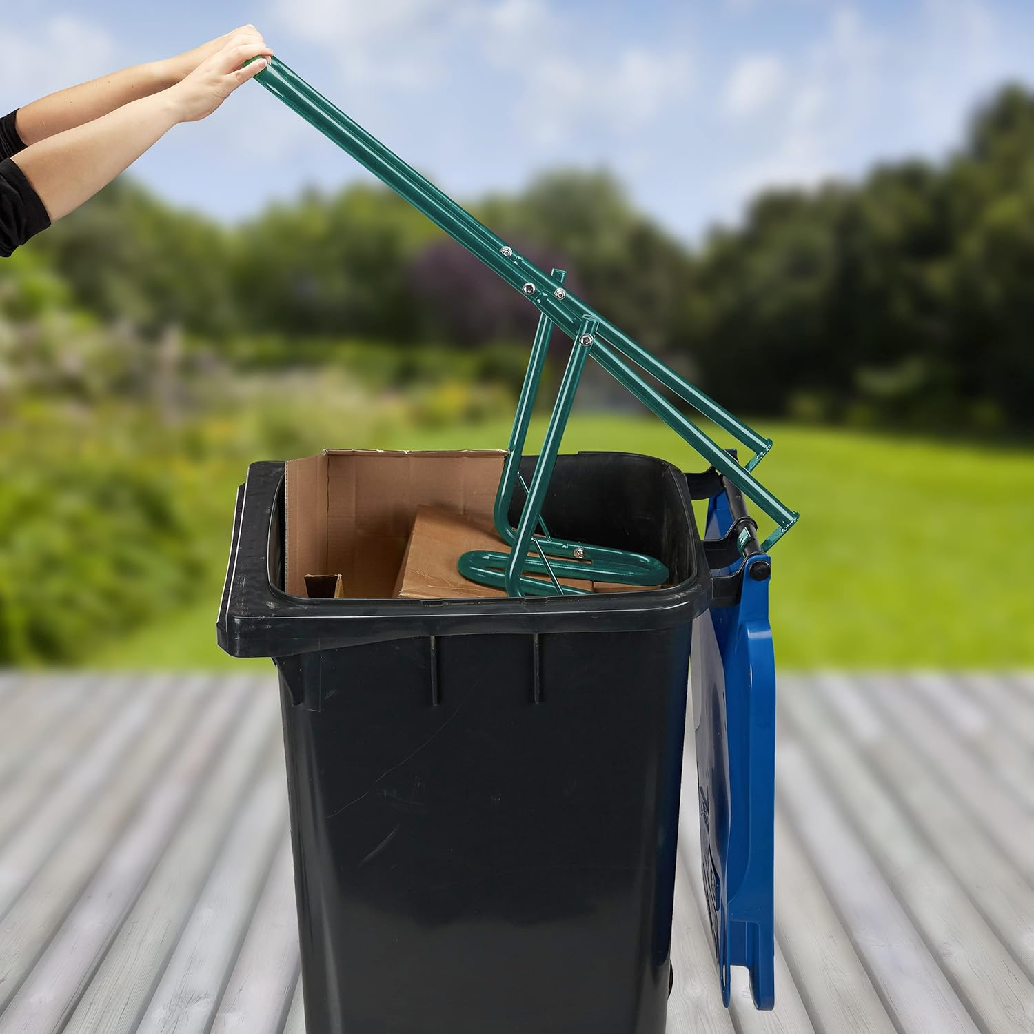 Relaxdays Rubbish Press for Wheelie Bins, Household Waste Compressor, Manual, Recycling Compactor, Steel, Green, 1 Item image number 6