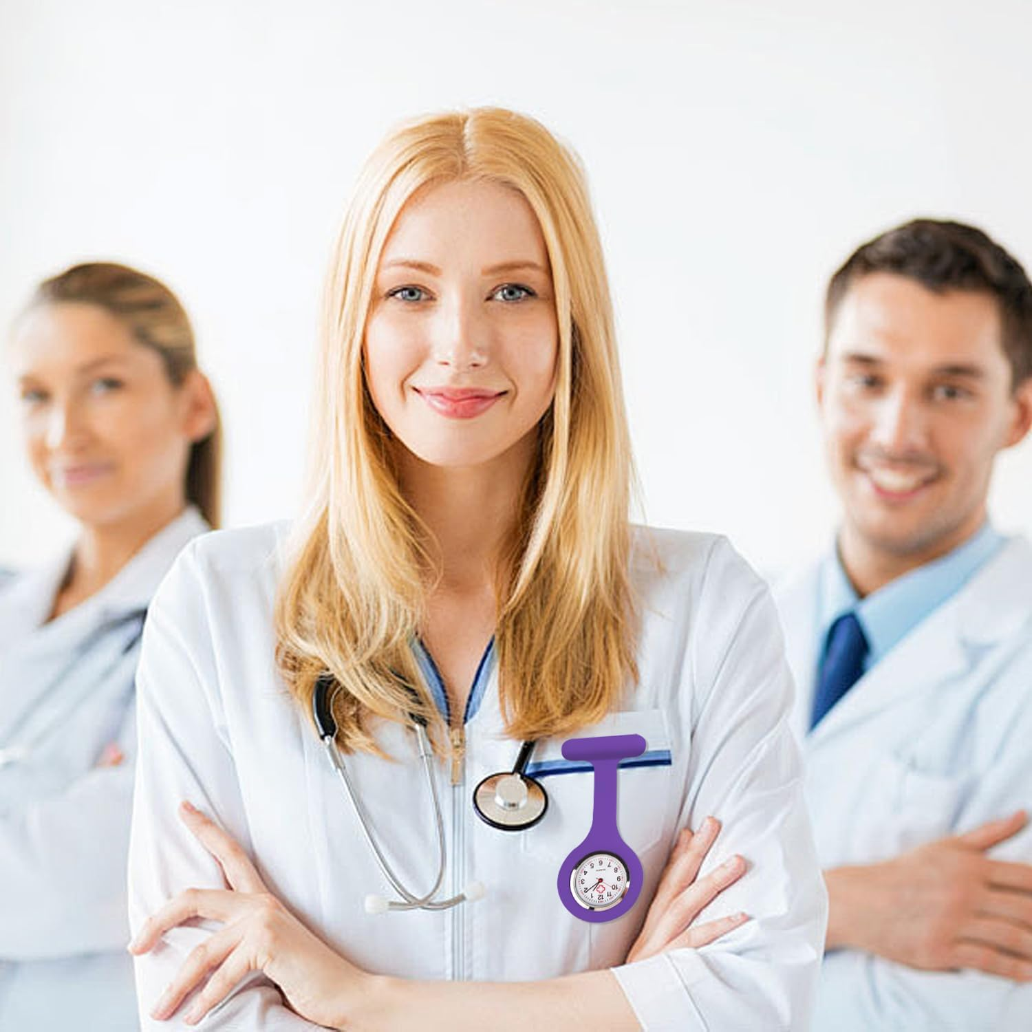 T Tersely 3 Pack Nurse Watch Brooch, Nurse Fob Watches, Silicone Nurse Doctor Brooch Fob Watch Lapel Pin Clip on Hanging Pocket Watch for Men Women image number 2