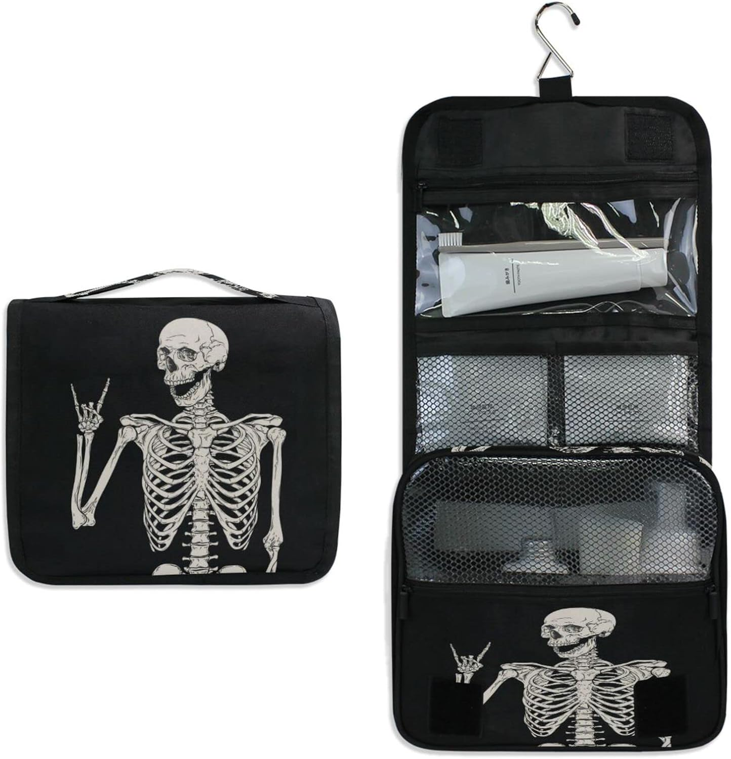 Hanging Toiletry Bag for Women Men, Portable Makeup Bag Organizer Cosmetic Bag for Purse Pouch Waterproof Travel Essentials Large Wash Bag for Kids Girls, Skull, One Size, Fashion image number 5