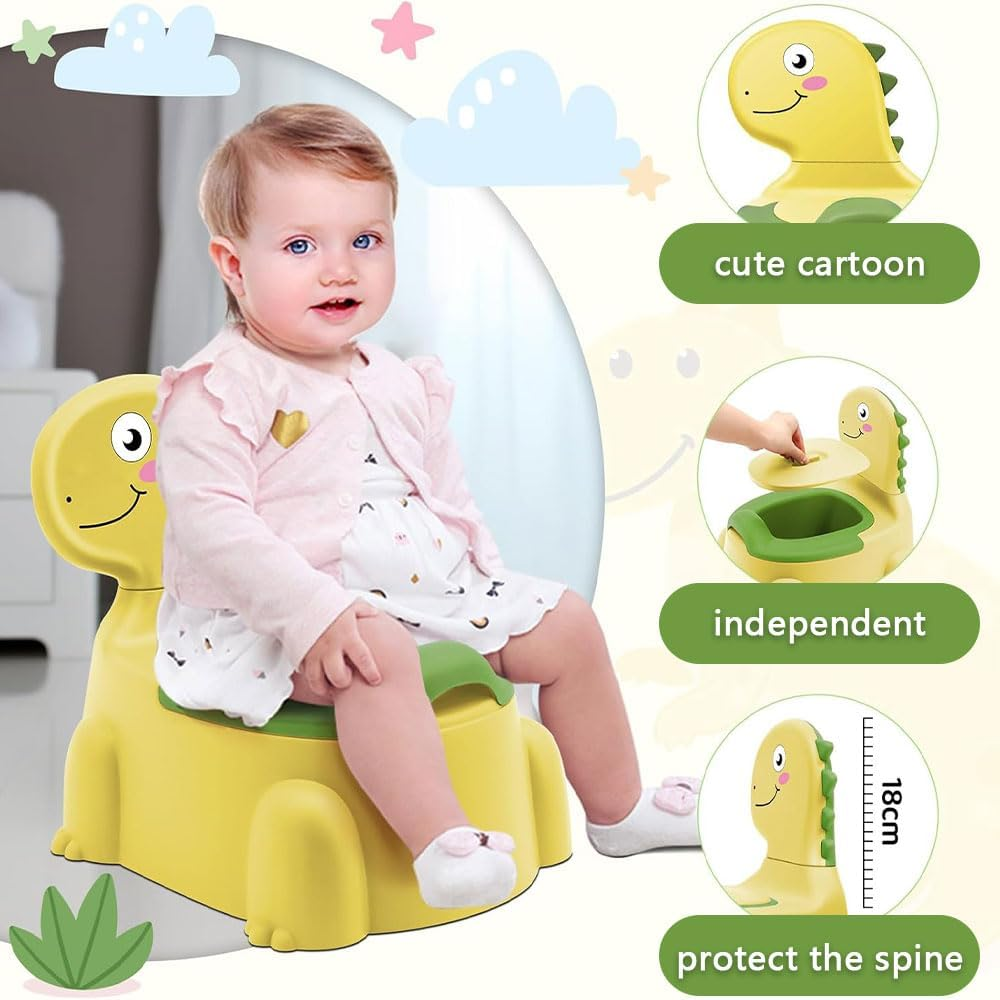 Dinosaur Potty Training Seat - Comfortable Toddler Potty Toilet Seat with Non-Slip Mat, Backrest & Soft Lid, Safe, Portable Potty Training Chair for Boys & Girls 1-6 Years