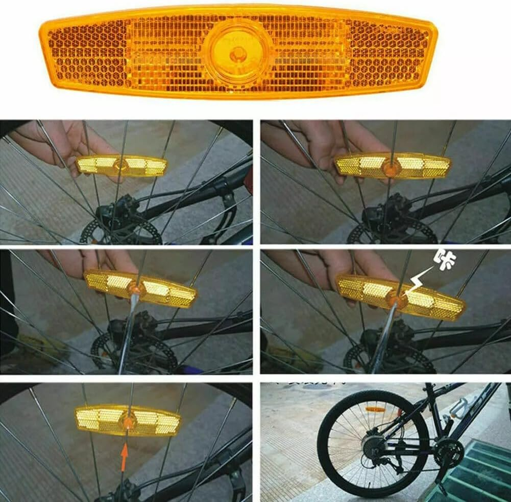 TDR 2PCS Bicycle Reflector Wheel Spoke Reflecting Warning Device Yellow Clip Mount Cycling Visibility Parts Accessories Road MTB Bike Night Riding Equipment image number 6