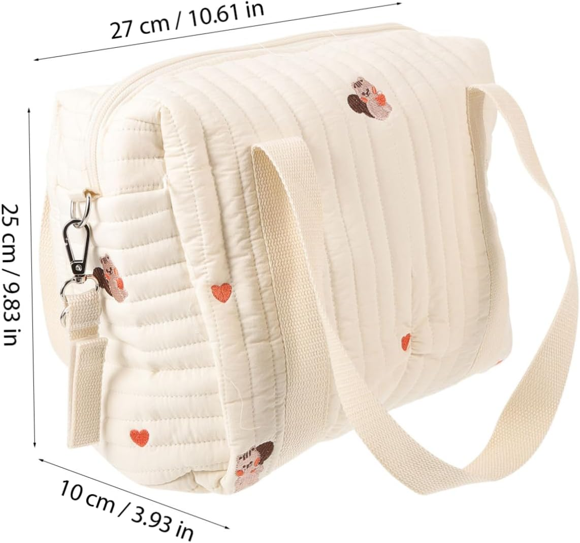 Embroidered Cotton Diaper Bag Stroller Diaper Tote for Moms Medium Size Squirrel Design Baby Storage Bag Travel Compact Double Strap image number 3