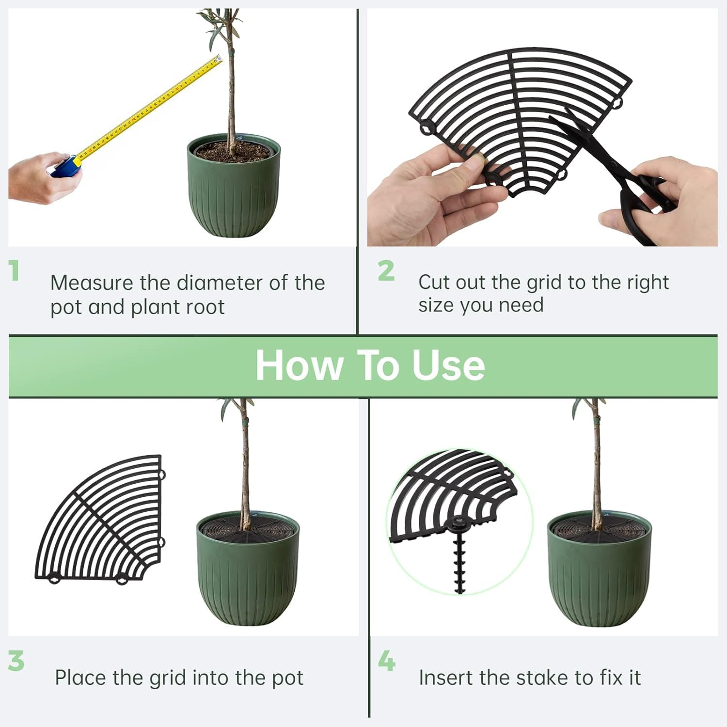 Leanockesa 3Pcs Plastic Grid Plant Pot Cover with Stake, Plant Pot Protector for Soil & Drainage, Reusable Garden Mesh Covers for Indoor Outdoor Potted Plants(Black) image number 4