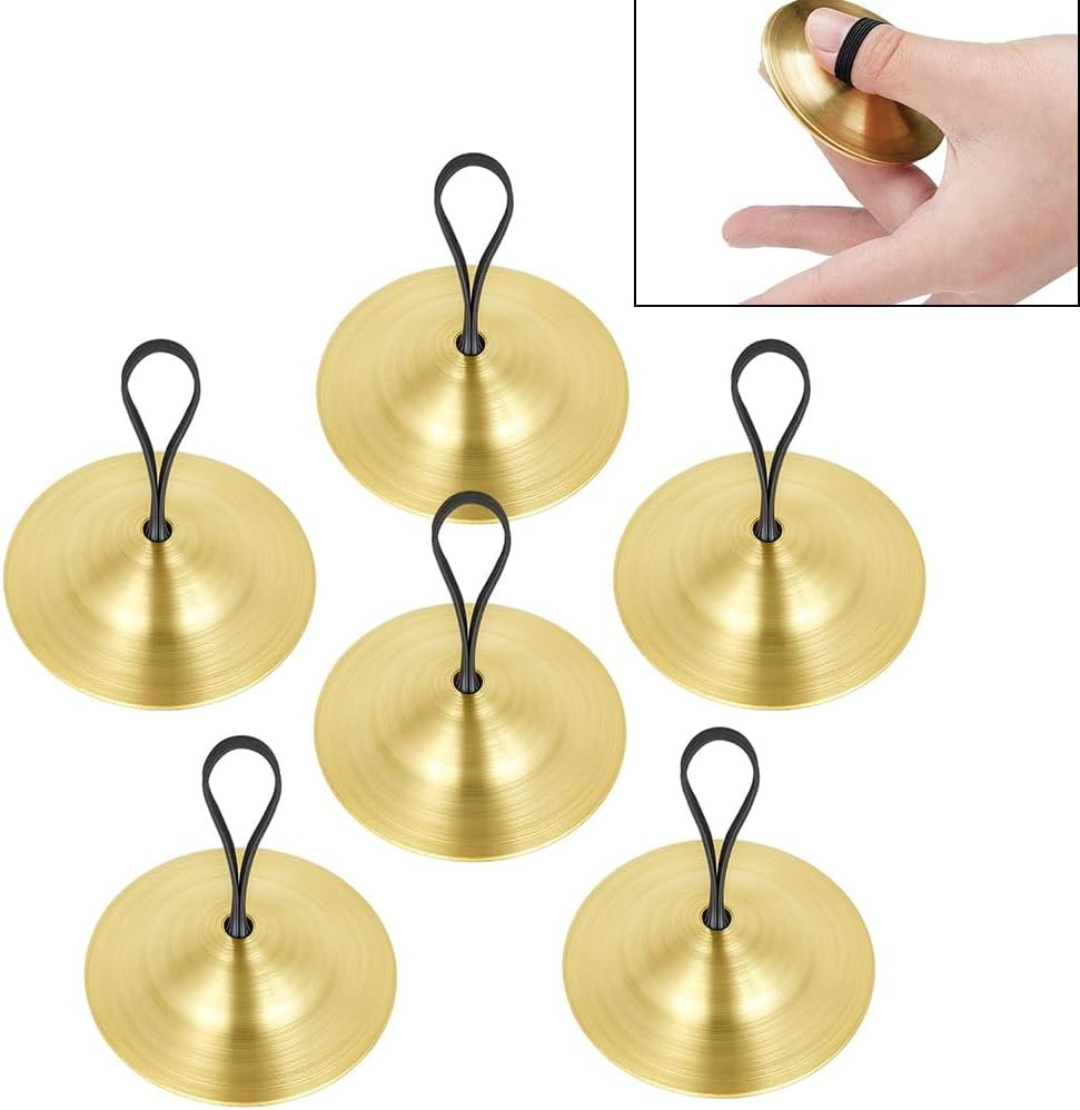 6 Pcs Finger Cymbals, Brass Musical Instrument, Percussion Zills Instruments, Finger Cymbals Brass Finger Dancing Zills Musical Instrument Dancing Belly Dancer Finger Dance Accessories image number 3