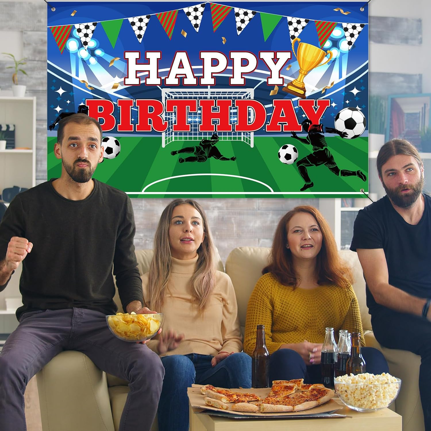 Soccer Theme Birthday Party Decorations, Football Party Backdrop Soccer Birthday Decorations Happy Birthday Banner for Football Cake Party Table Decorations image number 5