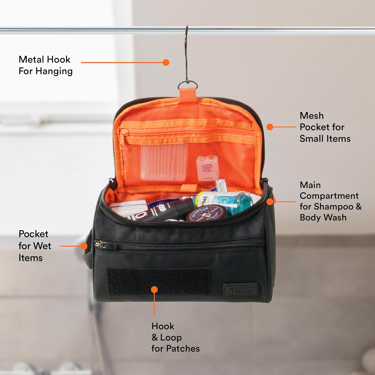 Fitdom Hanging Compact Toiletry Bag Tactical Dopp Kit Case for Men. Perfect for Travel & Storage. Fits Large & Small Cosmetic Makeup, Clipper, Toothbrush, Shower, Shaving & Grooming Care Organizer, image number 4