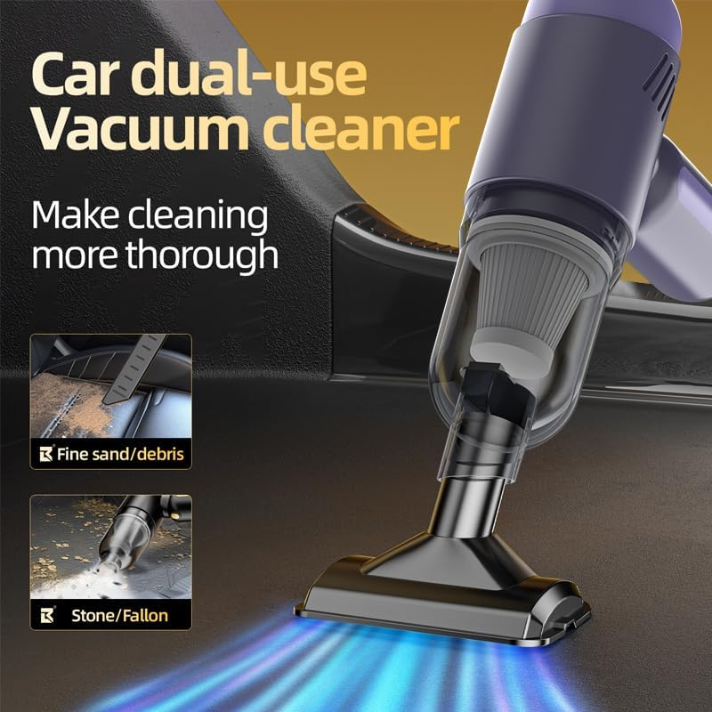 Car Vacuum Cleaner, High Power Mini Vacuum Cleaner,Rechargeable Wireless Handheld Vacuum,Portable Cordless Compressed Air Duster Air Blower for Car Home Office,Keyboard,Pet Hair (Purple) image number 3