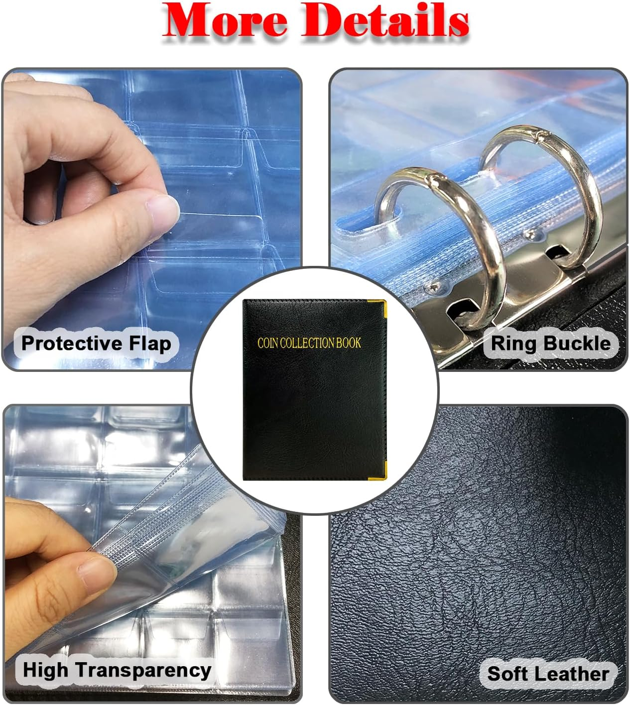 Intendvision Coin Collection Album - 20 Pages 360 Pockets Coin Storage for Collectors, 2 Coin Size Pockets Coin Holder Coin Collection Book for Coins, U.S.Pennies Dimes Nickels Quarters, Small Badges image number 5