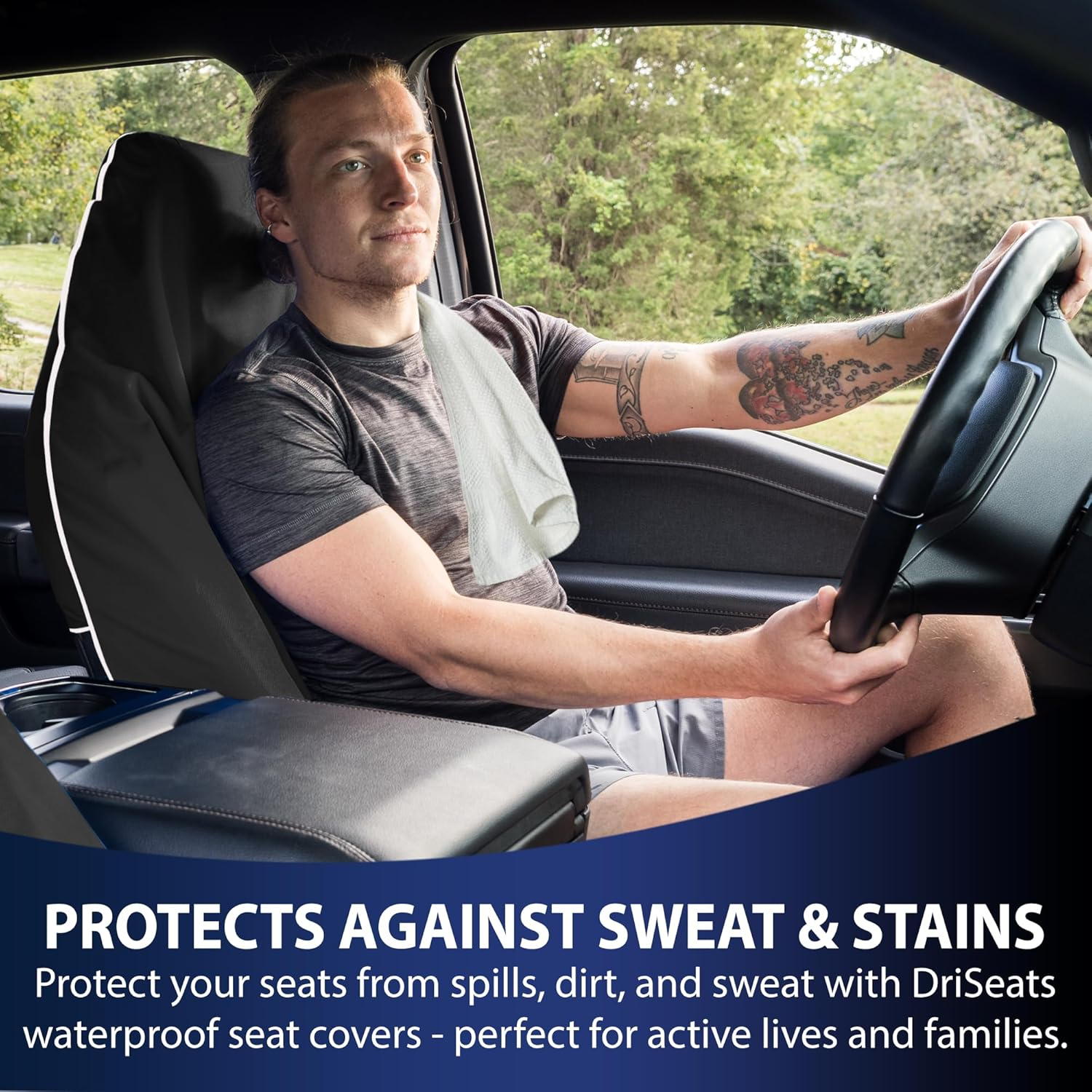 Dri Seats Waterproof Seat Cover - Protect Your Seats Free after the Gym, Runs, Swimming, Biking, Yoga, Surfing & Beach Trips - Black