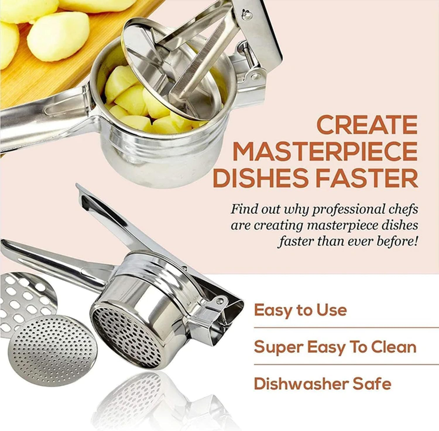 EZONEDEAL Stainless Steel Potato Ricer Heavy Duty Potatoes Masher with 3 Interchangeable Discs, Premium Grade Large Capacity Vegetable and Fruit Ricer for Purees,Fruit Juicer,Baby Food Press Squeezer