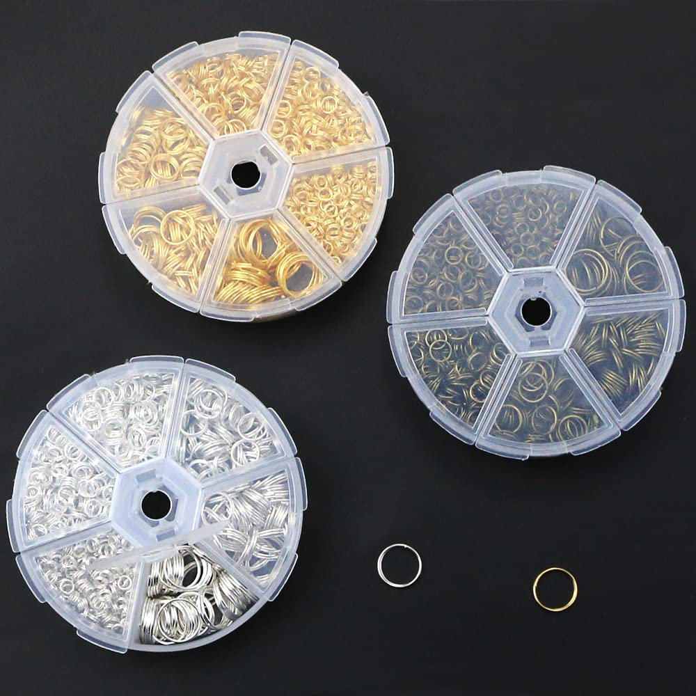 FSWCCK Split Rings Kit, 2070 PCS Double Loops Split Jump Ring with Split Ring Pliers, Mini Metal Ring Connectors 4Mm To12Mm for Jewelry Making and DIY Crafts, Silver, Gold and Bronze