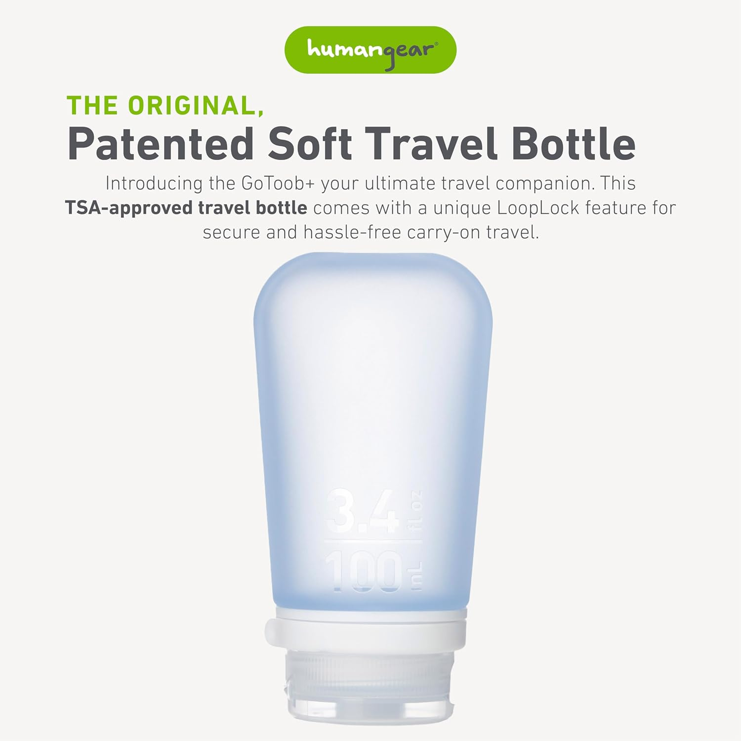 Humangear Gotoob+ (Large) | Refillable Silicone Travel Bottle | Locking Lid | Food-Safe Material | Blue, Large (3.4 Fl.Oz.; 100Ml) image number 4