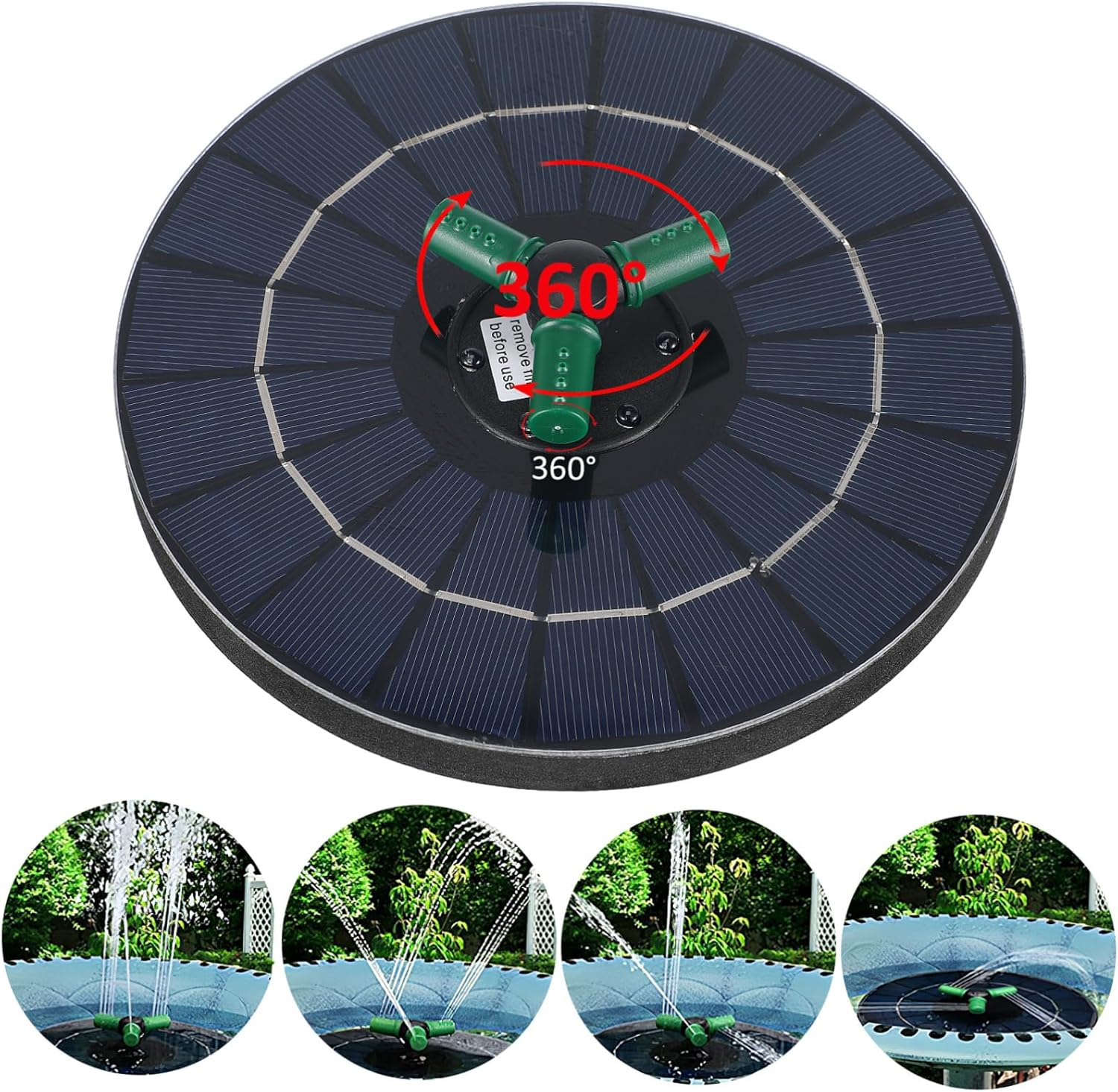 Solar Garden Fountain Pump with Floating Design RGB Colorful Lights Fountain Heads Water Shortage Protection for Bird Baths and Outdoor Pools image number 1