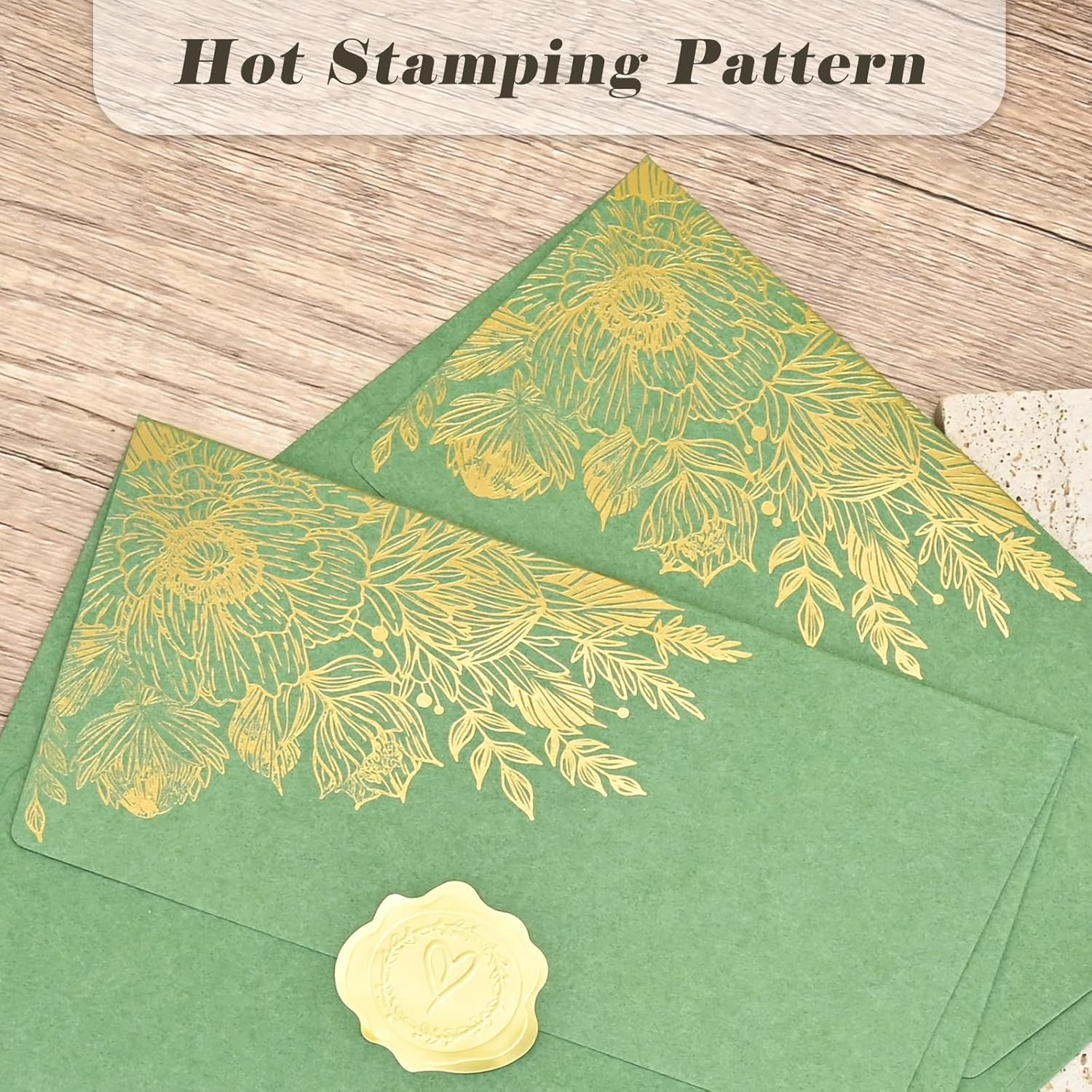 BAYTORY 10 Packs 4X6 Vintage Envelopes with Golden Flower Pattern, A6 Envelopes for Invitation, Greeting Card Envelope with Sealing Stickers for Weddings, Birthday, Graduation, Christmas (Green) image number 5