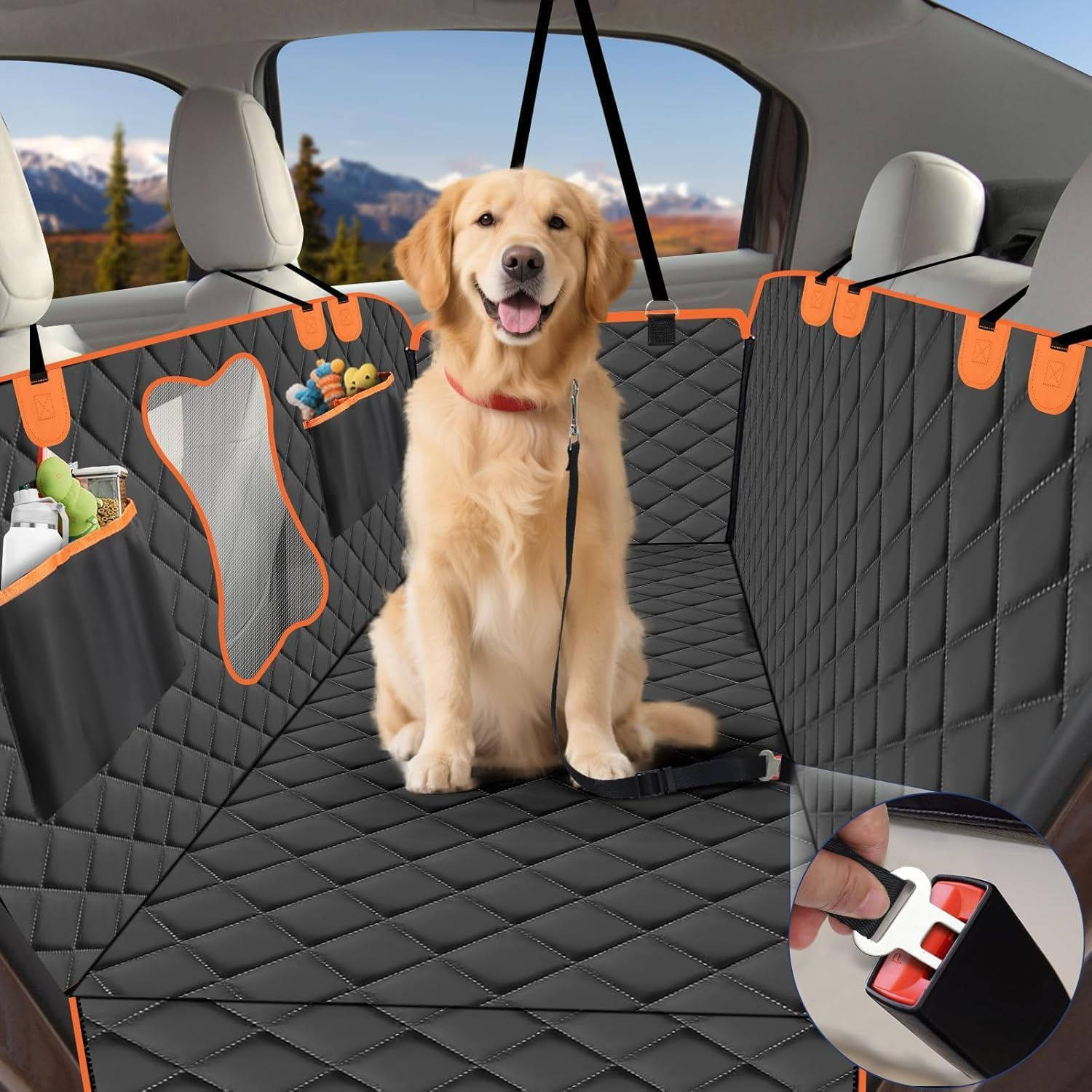 Dixhills Waterproof & Scratch-Resistant Dog Blanket Car Rear Seat Compatible with T-E-S-L-A Model 3 Y S 2018-2023, Car Seat Cover Dog Back Seat for Side Protection & Viewing Window image number 4