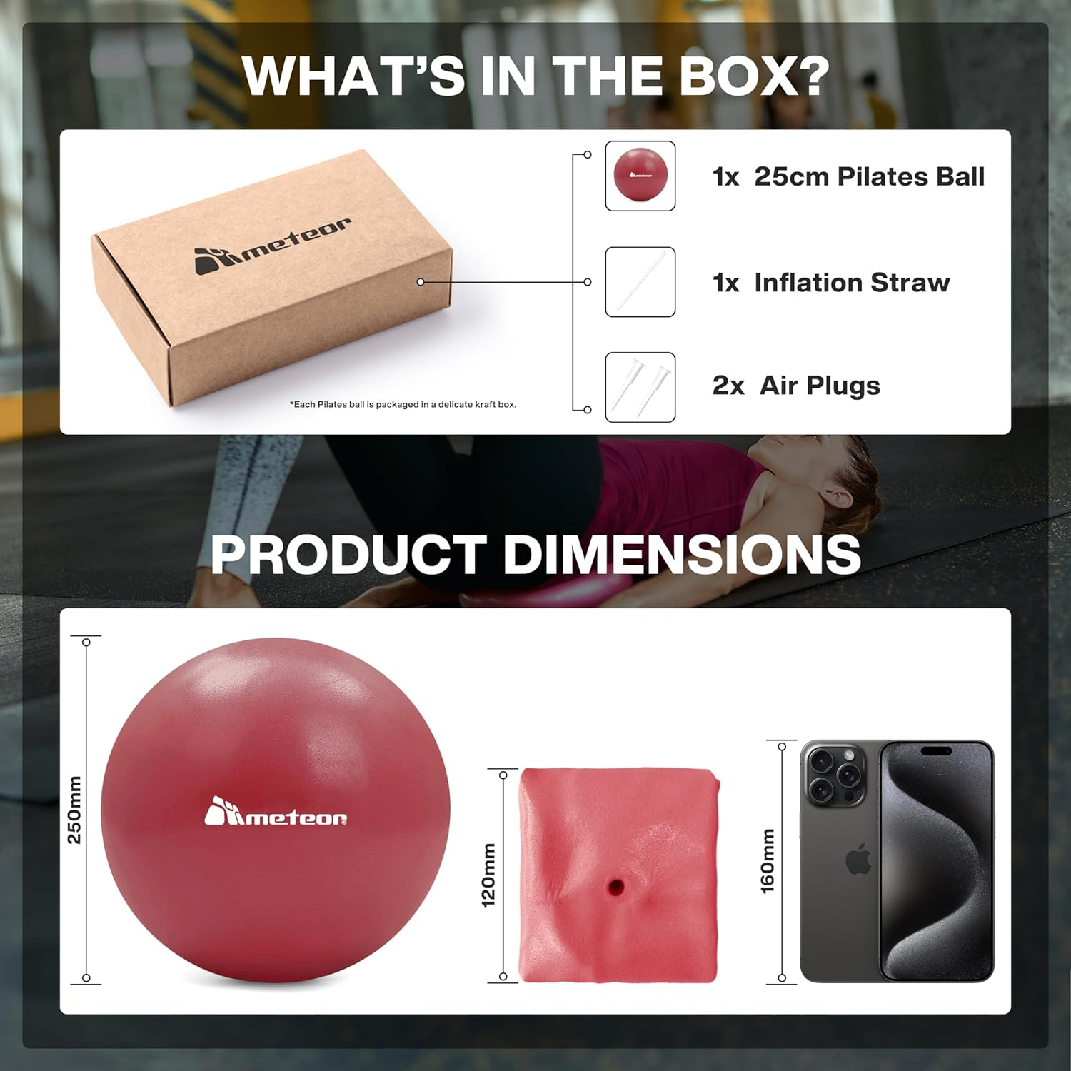 Meteor 2Pcs Mini Pilates Ball (25Cm) - Small Swiss Ball, Exercise Ball, Fitness Ball, Barre Ball - Ideal for Yoga, Pilates, Therapy & Relaxation