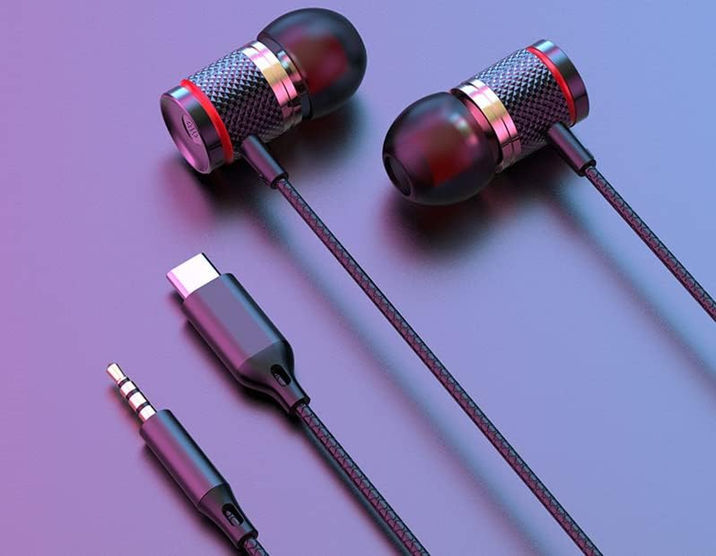 Jj-Shop24 In-Ear USB-C Headphones Sport Headset Bass for Huawei Samsung Ipad Xiaomi Google USB C Black