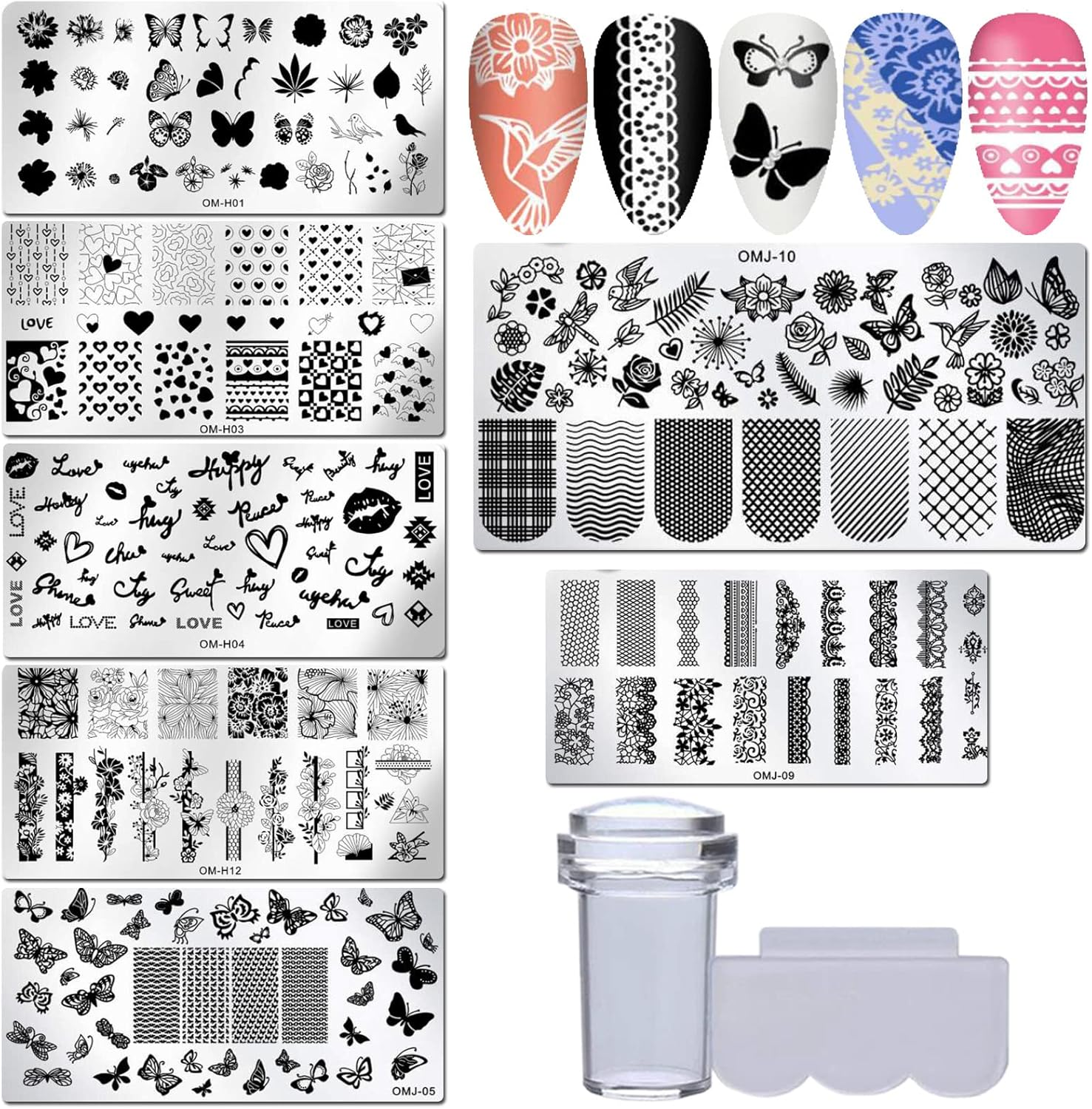 Loveourhome Valentine Nail Stamping Kit 7Pc Flower Butterfly Geometric Nails Stamping Plate Stencil with Silicone Stamper Scraper Stamp Tools for Women Girls Kids image number 4