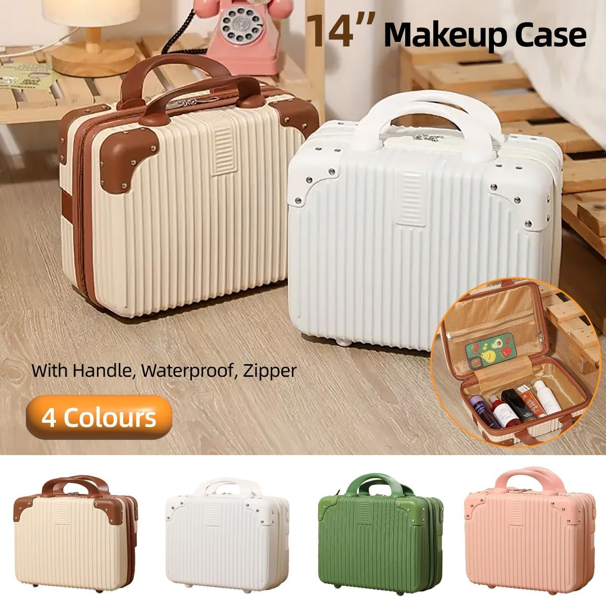 AIMALL 14-Inch Women'S Lightweight Luggage Case, Mini Boarding Cosmetic Case, Simple Large Capacity Portable Storage, Dimensions 11.8X10.2X5.9 Inches - Pink image number 4