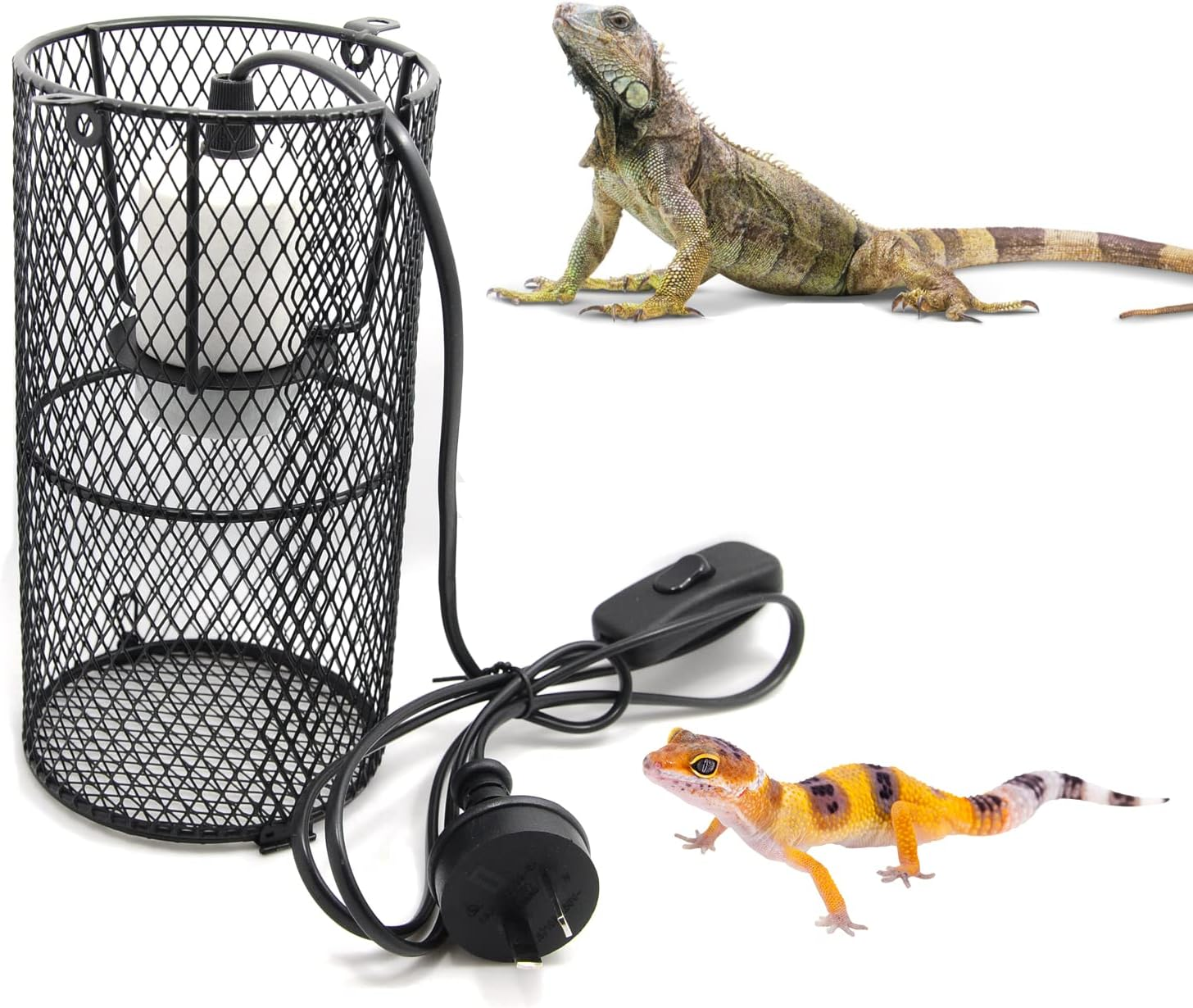Reptile Ceramic Heat Lamp Guard, Ceramic Heating Bulb Guard Anti-Scald Lampshade with Power Switch for Brooder Coop, Lizard, Lambs, Snake, Turtle, Black 300W (Lamp Bulb Not Included) image number 1