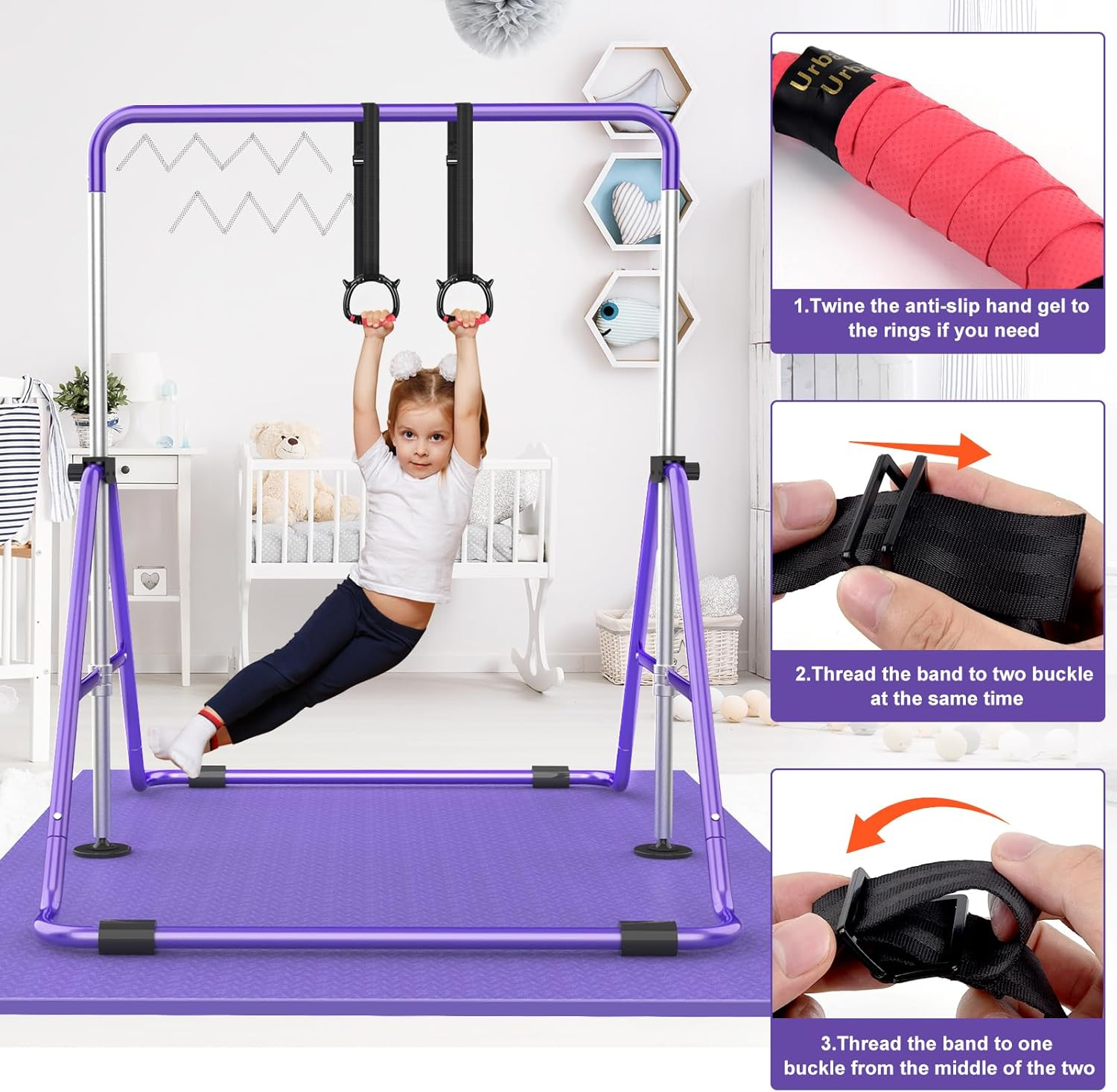 Gymnastic Bars for Kids with Adjustable Height, Folding Gymnastic Training Kip Bar, Junior Expandable Horizontal Monkey Bar for Home image number 2