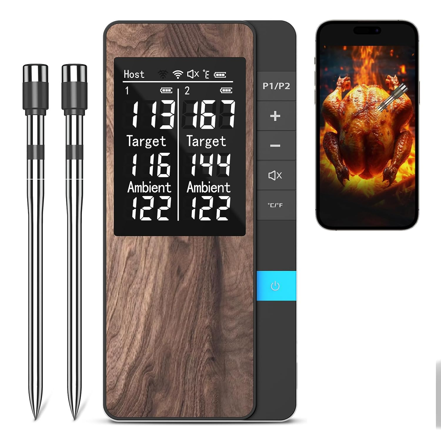 Kisfam Wireless Meat Thermometer - Bluetooth Thermometer with Dual Meat Probe, 373M Range, App Control for BBQ, Grill, Smoker, Oven image number 1