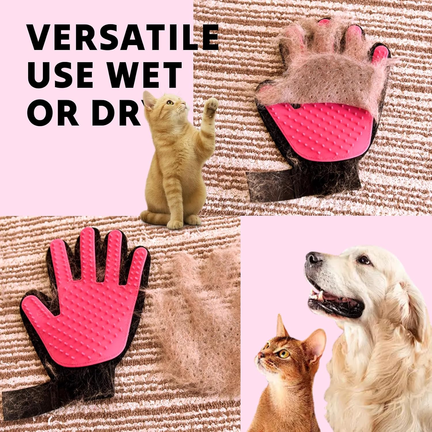 Pet Grooming Glove with Soft Silicone Tips, Five Finger Deshedding Brush Mitt for Dogs and Cats, Effective Hair Remover for Bathing and Massaging, Fits All Hand Sizes Comfortably image number 4