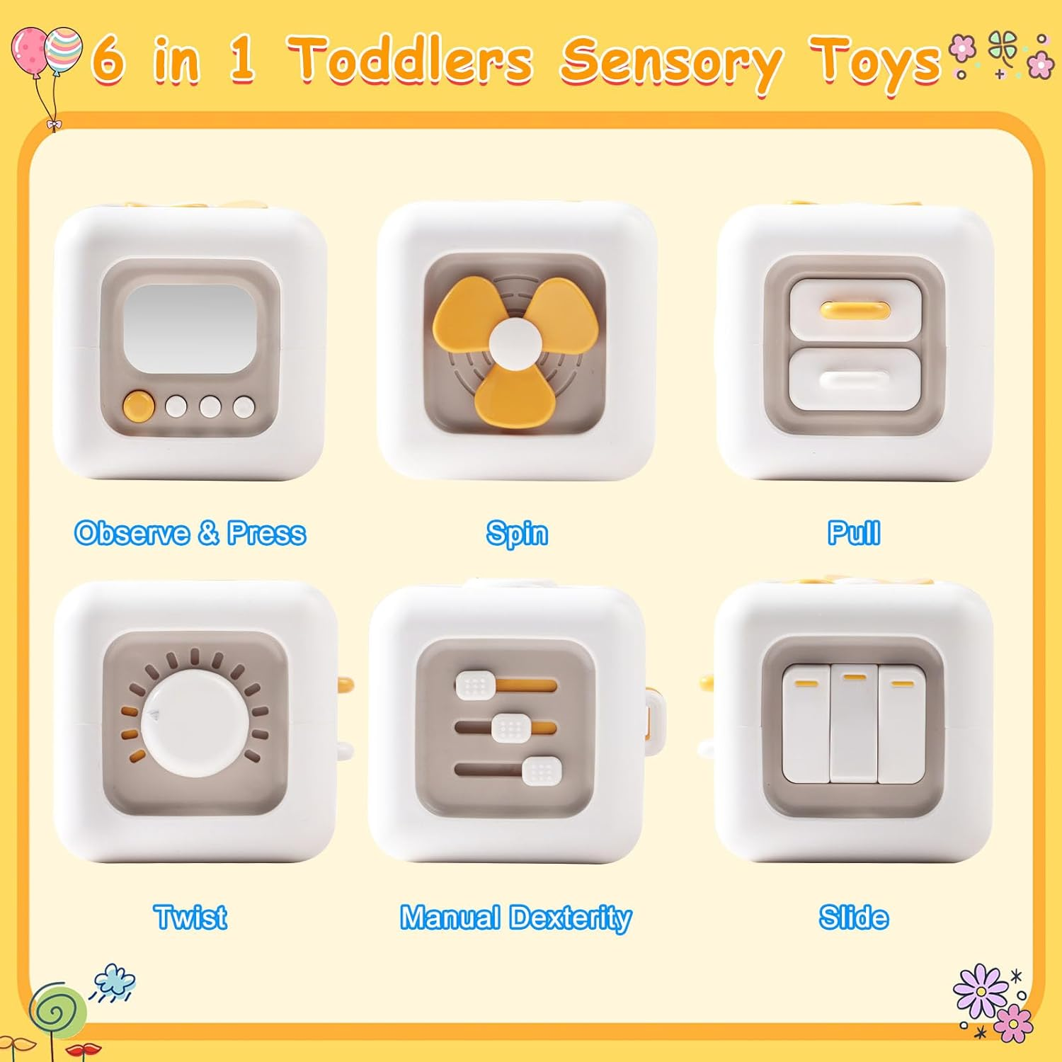 Busy Cube Toys, Tatulan Montessori Toys for 1+ Year Old, Travel Sensory Toys Activity Cube for Toddlers, Learning Fine Motor Skills, Birthday Gift Suitable for Boys Girls