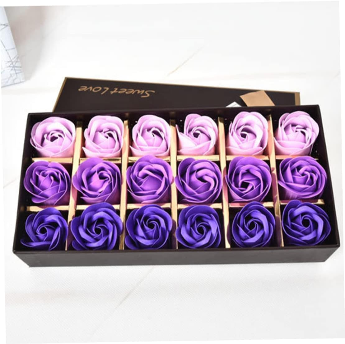 Valentines,Bath Soap Rose Flower Floral Scented Soap Petals Set Gift Box for Valentines Day Anniversary Mothers Day Purple Gradient 18PCS image number 5
