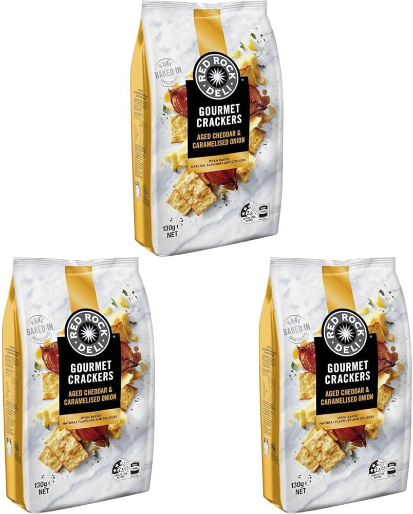 Red Rock Deli Aged Cheddar and Caramelised Onion Flavoured Gourmet Crackers 130 G image number 3