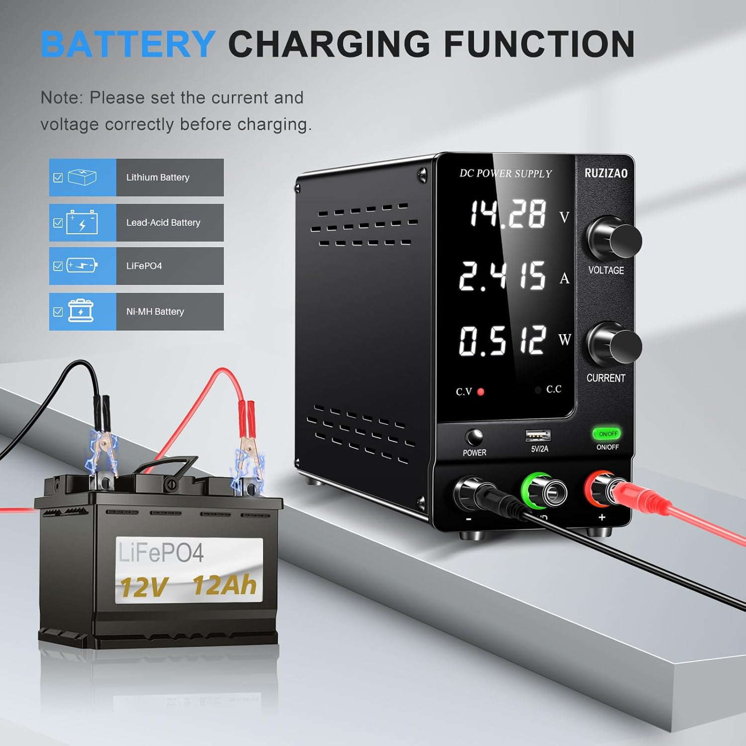 RUZIZAO DC Power Supply Variable, 30V 10A Adjustable Switching Regulated with Encoder Adjustments Knob, Lab Bench Output Button 5V/2A USB Interface Battery Charger (AC 240V) image number 1