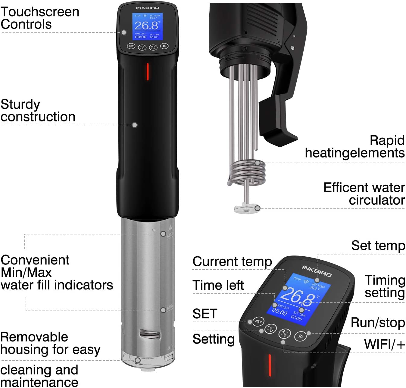 Inkbird WIFI Sous Vide Precision Cooker AU Plug ISV-100W 1000W Stainless Steel Thermal Immersion Circulator with Recipe Digital Interface Precise Temperature and Timer for Kitchen Food Slow image number 3