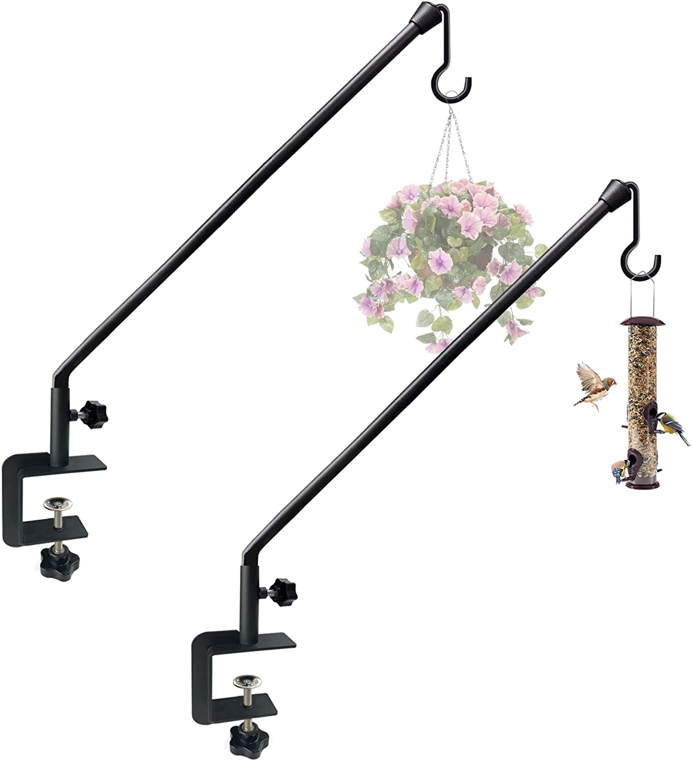38 Inch Extended Reach Deck Hook Hanger for Railing, Heavy Duty Outdoor Plant Hook Holder for Hanging Bird Feeder Flower Basket Planter or Lanterns, 2 Packs