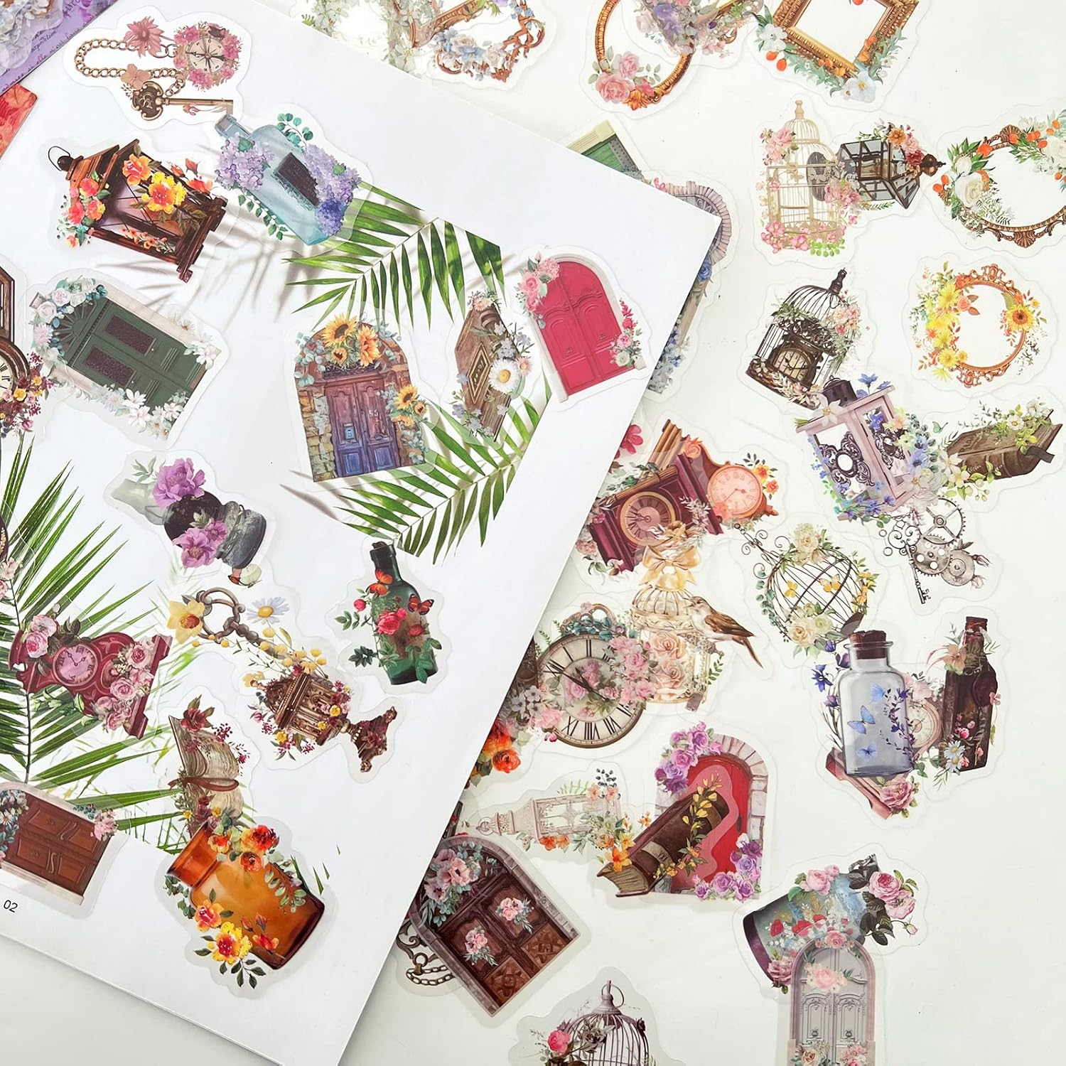 180 PCS Vintage Scrapbook Stickers Scrapbooking Aesthetic Sticker Set Clock Key Door Bottle Series Retro DIY Sticker for Bullet Journal Art Scrapbooking Diary Card Craft Album Notebook Stationery image number 3