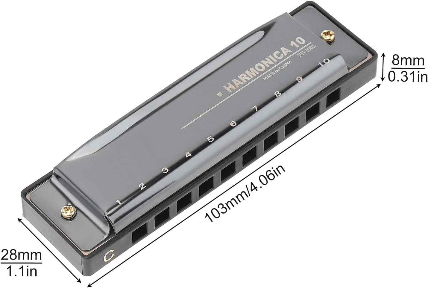 Origlam Blues Harmonica Harp Mouth Organ, 10 Holes C Button Harmonica for Beginners Friends Adults image number 2