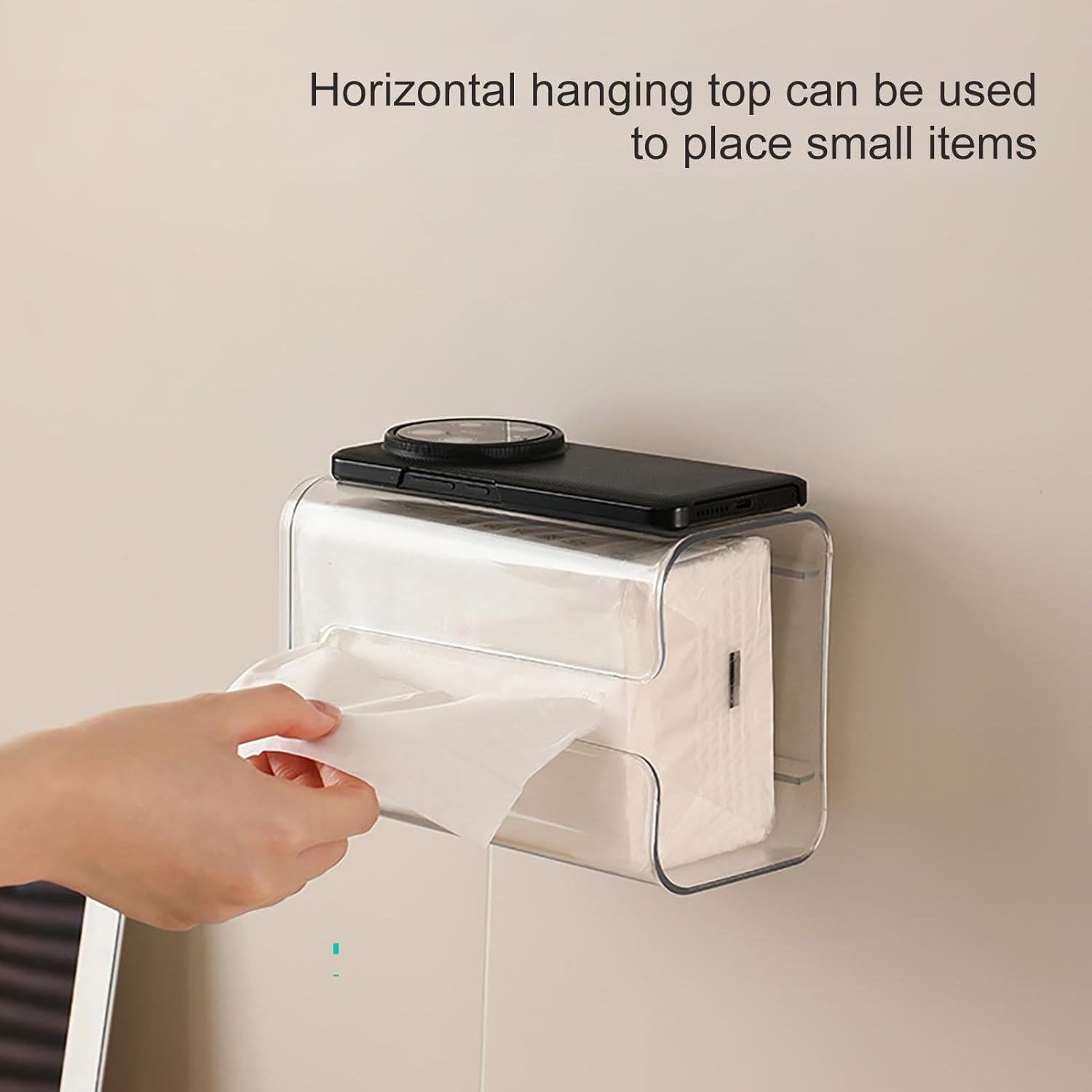 Wipes Dispenser for Restroom, No Punching Wipe Tissue Storage Box Case, Toilet Paper Holder Refillable Clean Container Box for Kitchen, Bedroom, Bathroom, 7.2X4.92X4.33In image number 6