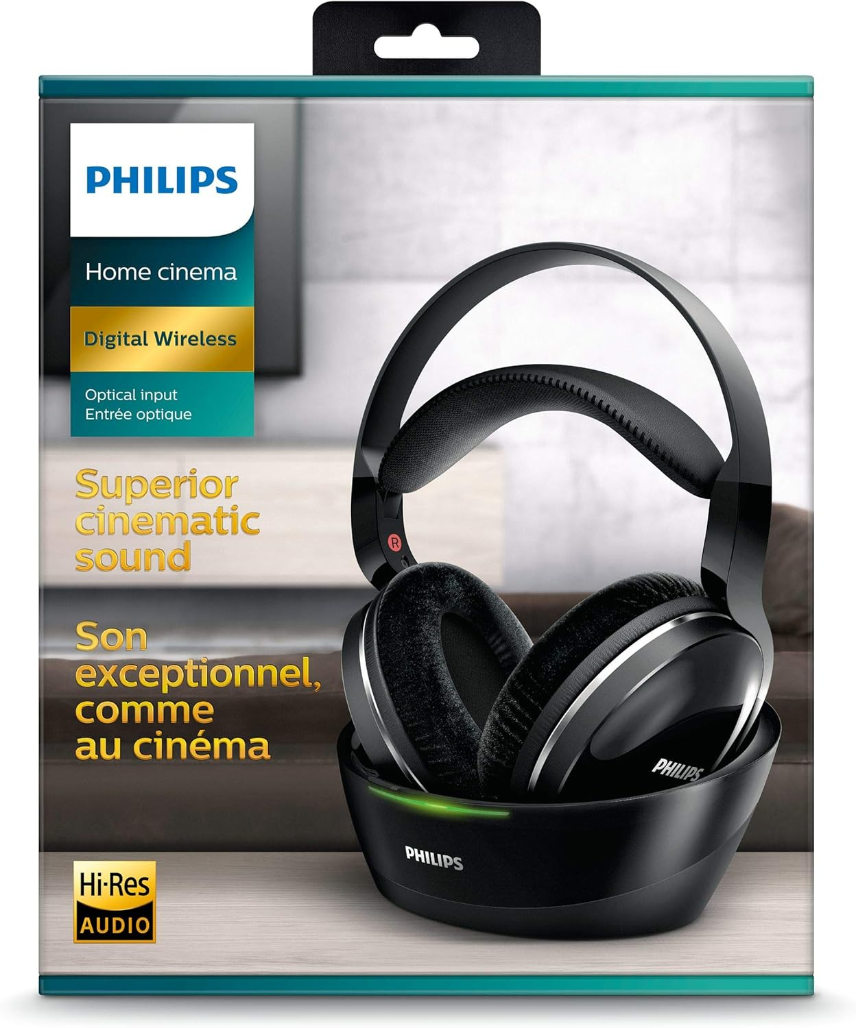 Philips Wireless Over-Ear TV Headphones SHD8850/12 Wireless Hi-Fi Headphones (Excellent Sound, High-Resolution Audio, 30-M Range, Docking Station, Velour Ear Pads) Black image number 1