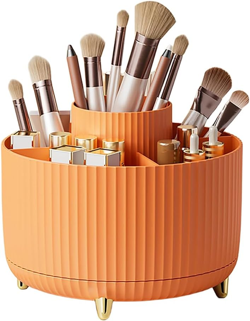 TOMVAES Large Capacity Makeup Brush Holder,360&deg; Rotating Makeup Organizer,5 Slot Makeup Brushes Cup,For Vanity Decor,Bathroom Countertops,Desk Storage Container,Cosmetic Display Cases