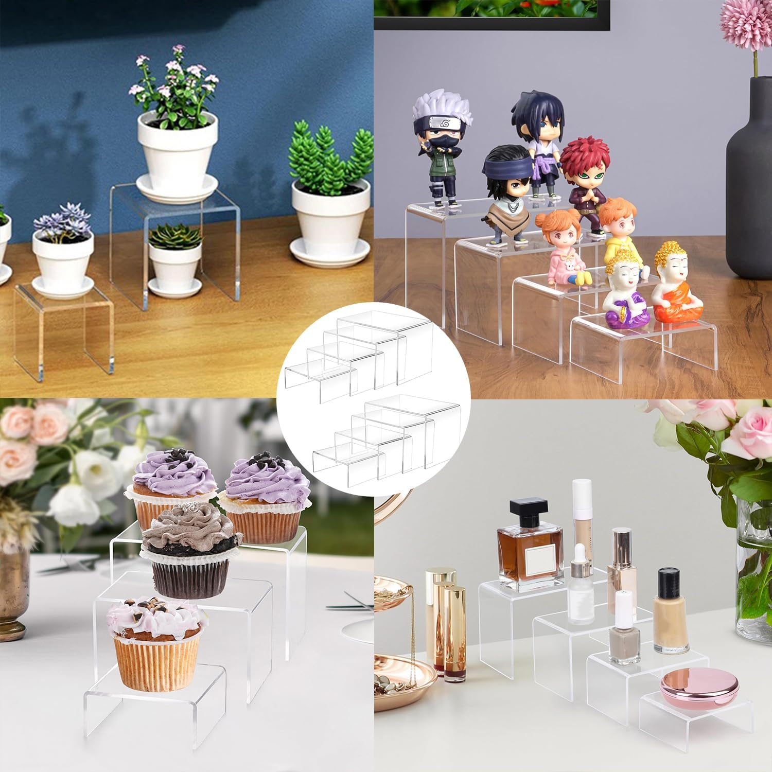 8 PCS Acrylic Risers, Clear Acrylic Riser Display Stands, Suitable for Jewelry, Candles, Toys, Perfume, Collection, Decoration, Cupcakes image number 6