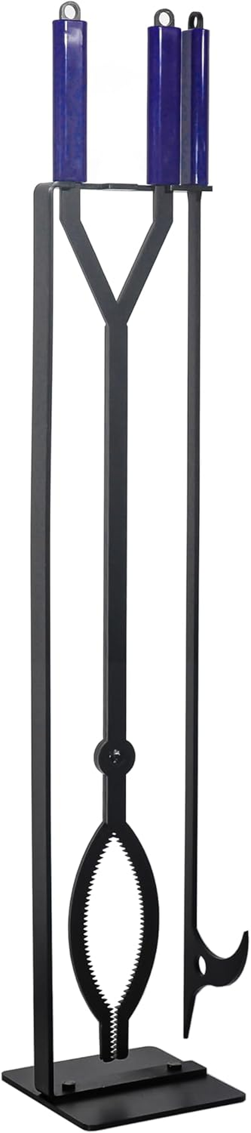 Heavy Duty Fireplace Tools Set with 40" Fire Poker and Log Grabber,Wrought Iron Large Fire Pit Tool Set with Metal Stand,Solid Steel Firewood Grabber for Campfire Backyard Bonfire Indoor&Outdoor Use image number 1