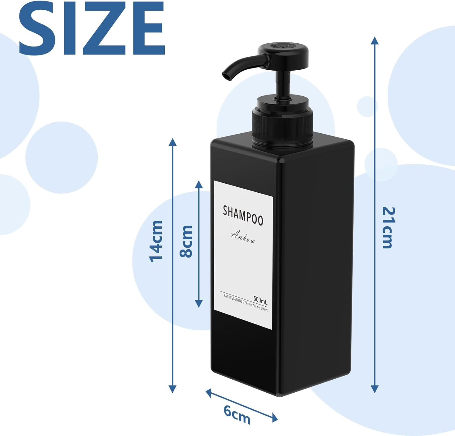 3 Soap Dispensers, Shampoo and Conditioner Dispenser Hand Soap Body Wash Refillable Bottles with Waterproof Category Labels for Shower/Kitchen/Bathroom Lotion Dispensing- Black / 500 Ml image number 5