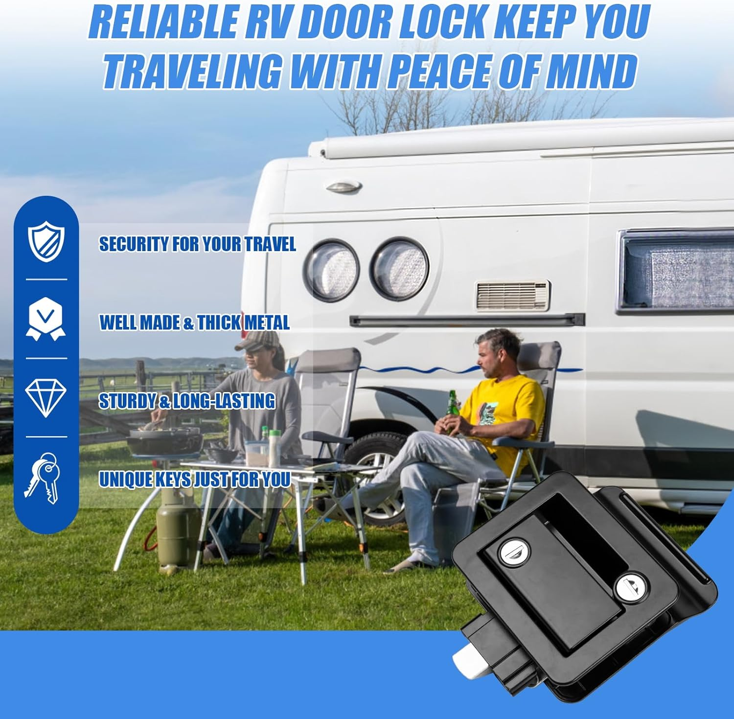 RV Entry Door Lock Replacement, Upgrade RV Door Latch Handle with Paddle Deadbolt for Outside, Camper Trailer Door Lock for Cargo Horse, Premium Zinc Alloy RV Door Locks for Travel Trailers image number 1