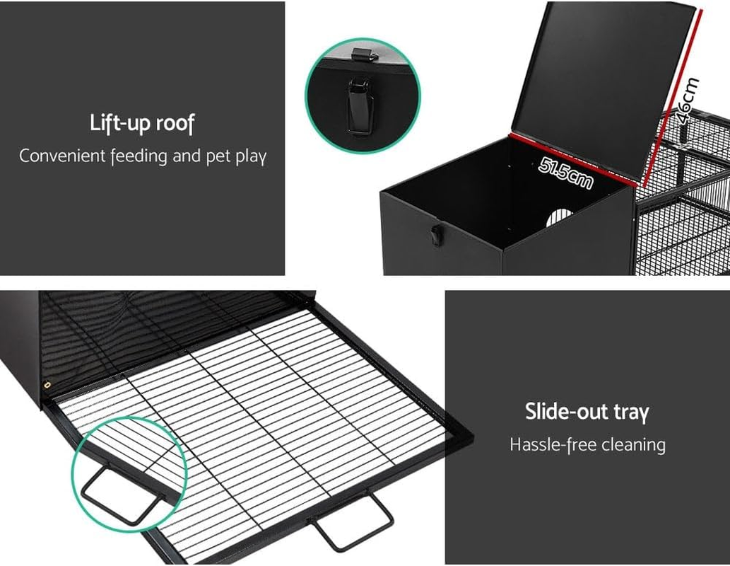 I.Pet Rabbit Hutch Bird Cage Ferret Guinea Pig Rat Bunny Cages Pet Enclosure House Carrier Habitat,Ourdoor Indoor for Small Animals, 120Cm Length Metal Steel Slide-Out Tray Lockable image number 3