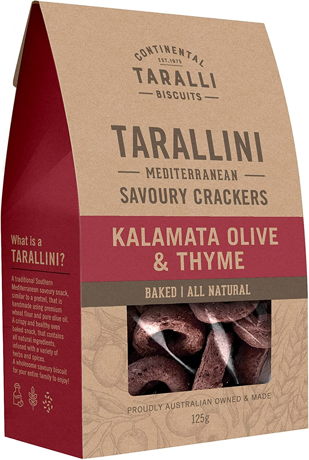 Continental Taralli Biscuits Tarallini Kalamata Olive and Thyme Crackers 125 G