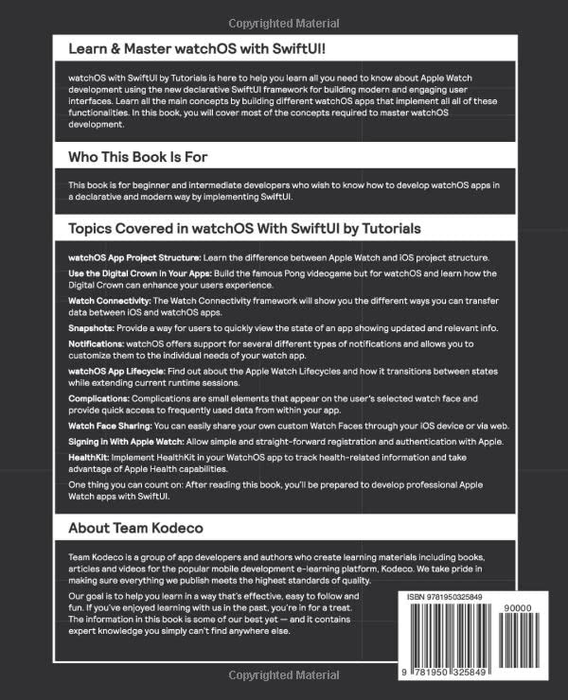 Watchos with Swiftui by Tutorials (Second Edition): Build Great Apps for the Apple Watch image number 1