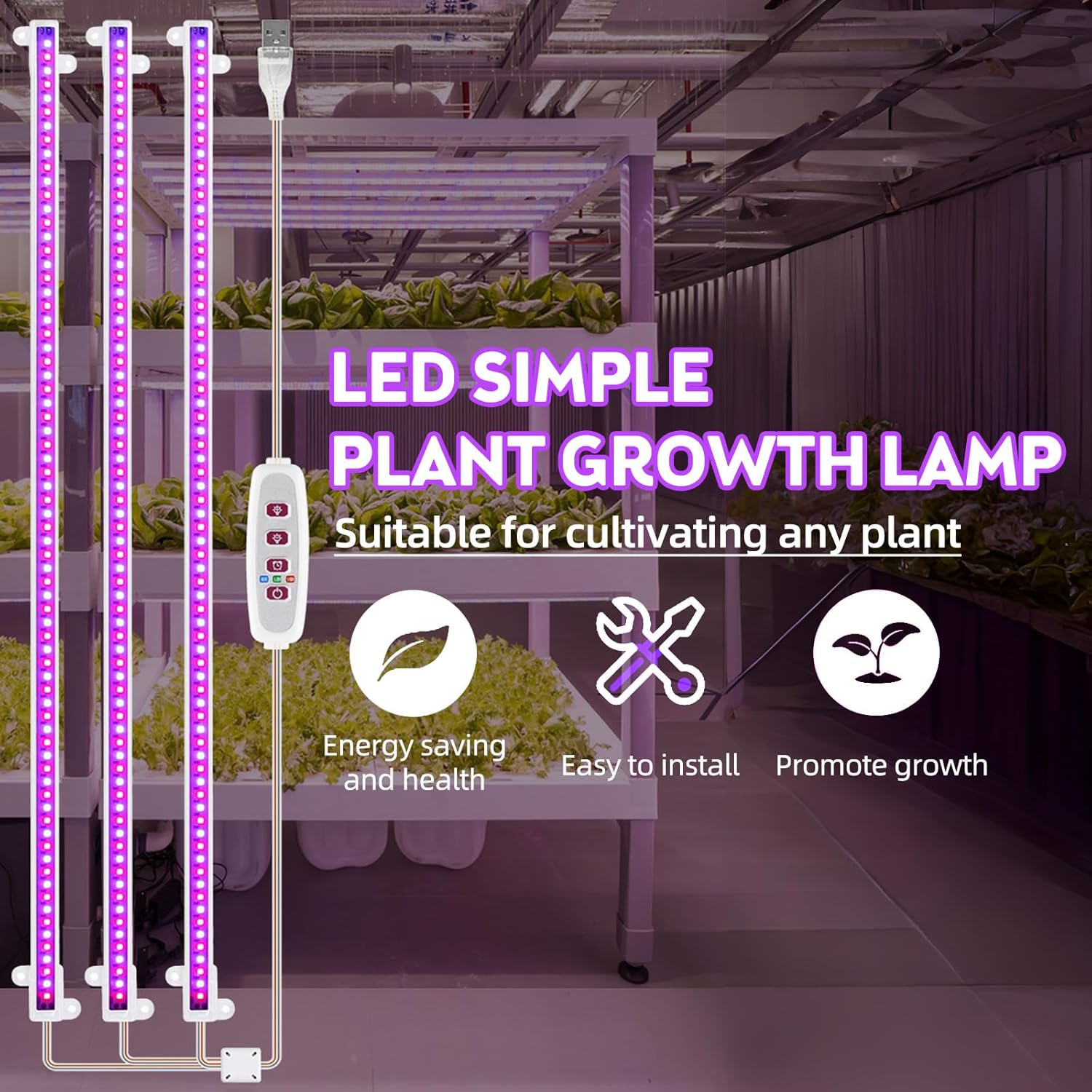 LED Plant Grow Light Strips 6.2W 126LED 4000K 169.2Lm Bright Grow Lamp with 8H/12H/16H Timer 5 Dimmable Brightness Growth Light for Green House Hydroponics Succulent 3 Bars